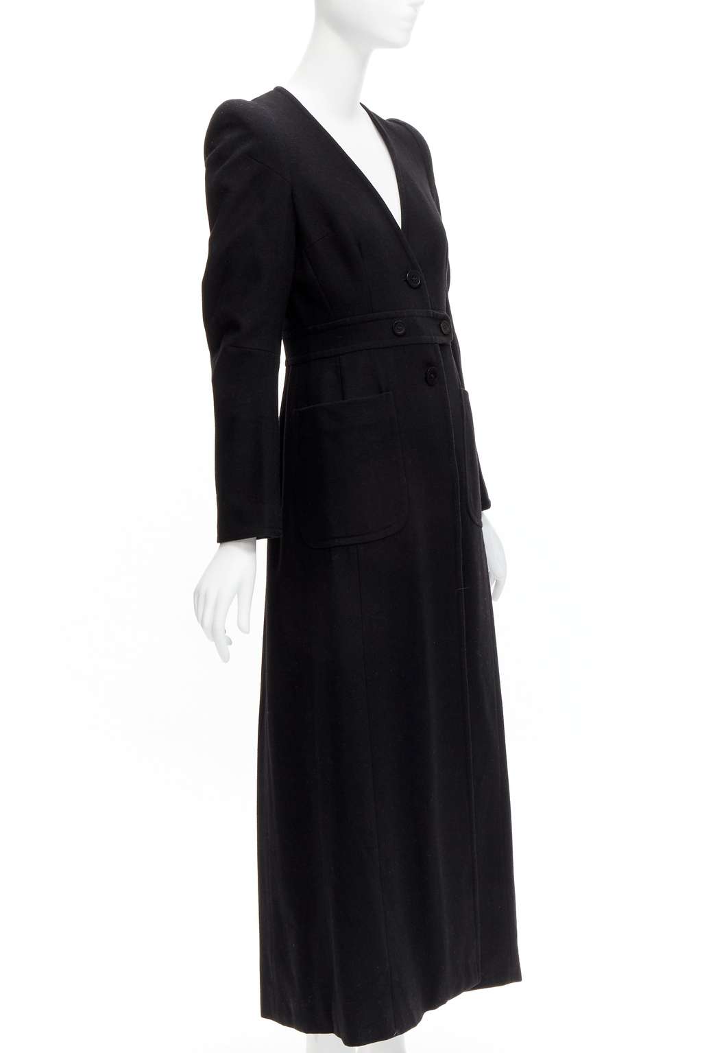 Maison Martin Margiela Black Wool Cigarette Coat Black Polyester Very good - Model View
