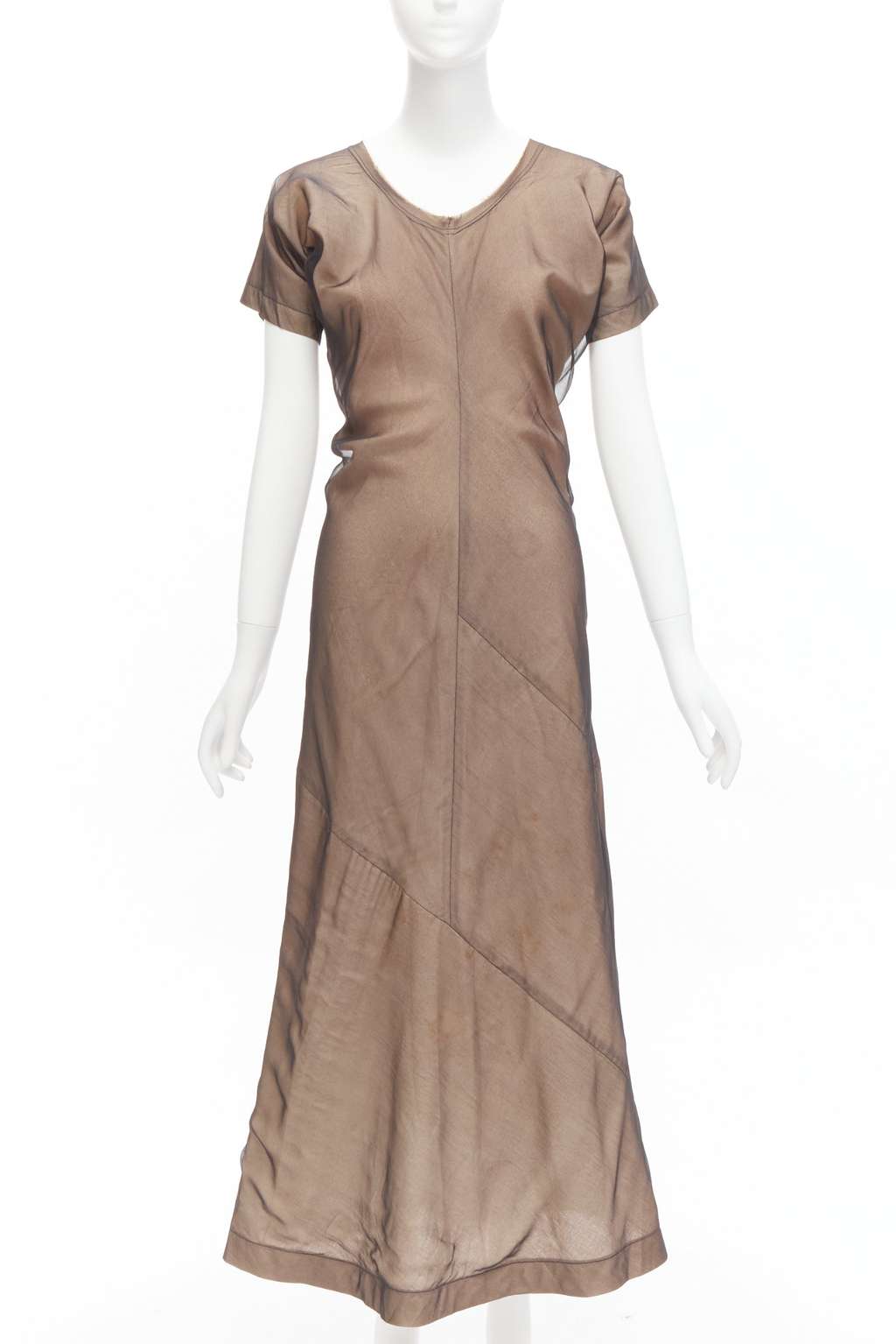 Comme Des Garcons Sheer Overlay Dress Beige Cotton Fair - Inside View