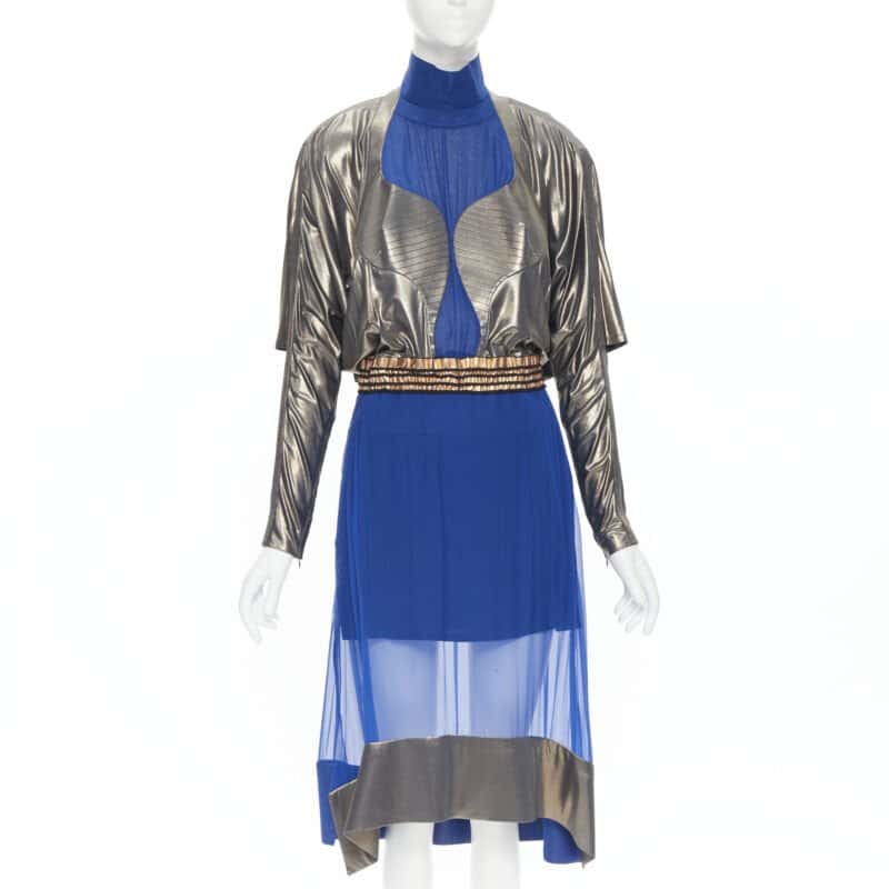Balenciaga Futuristic Bustier Dress Blue Silk Never worn, with tag - Front View
