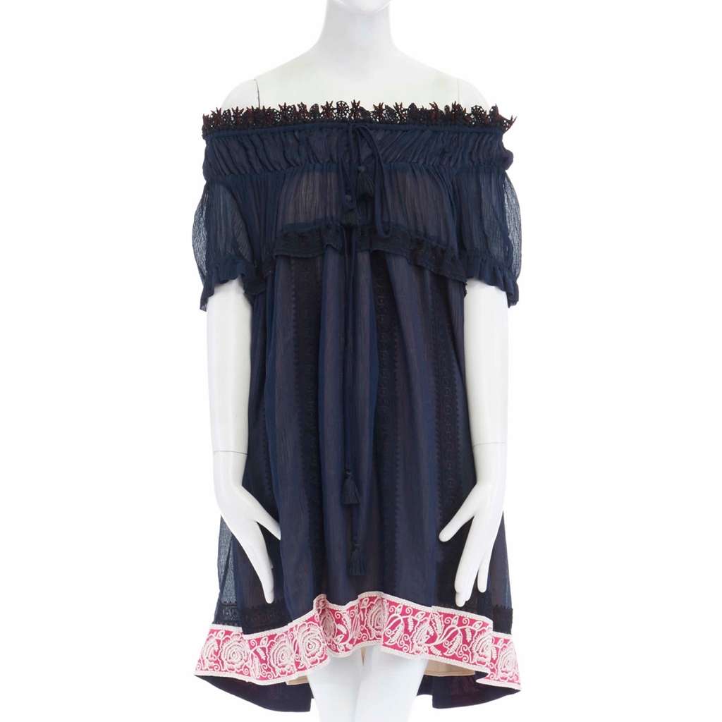 Chloé Boho Lace Dress Navy Cotton Never worn, with tag - Front View