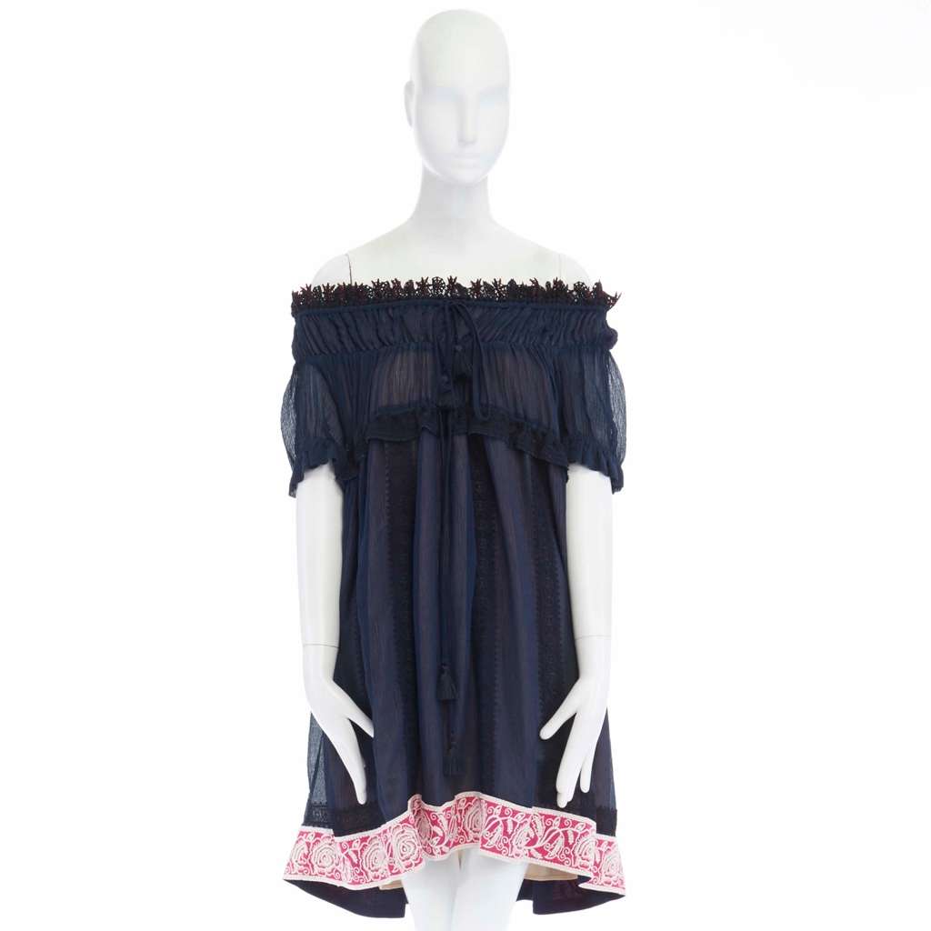 Chloé Boho Lace Dress Navy Cotton Never worn, with tag - Inside View