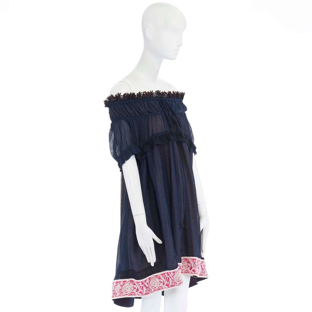 Chloé Boho Lace Dress Navy Cotton Never worn, with tag - Model View