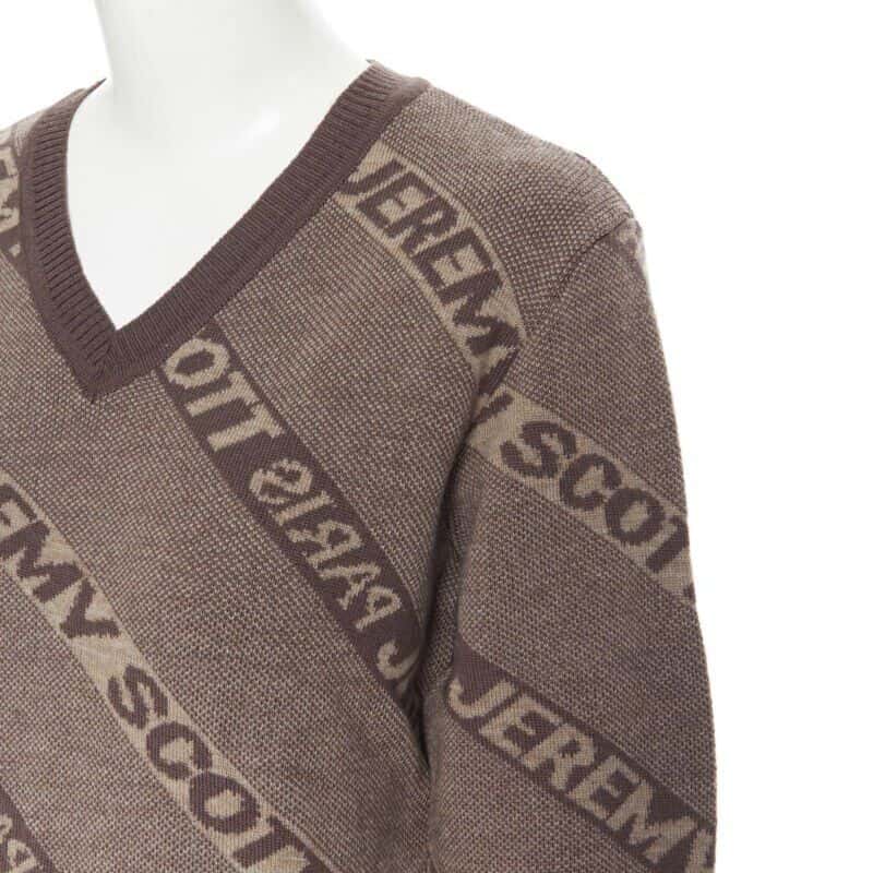 Jeremy Scott Logo Intarsia Sweater Brown Wool Never worn - Back View