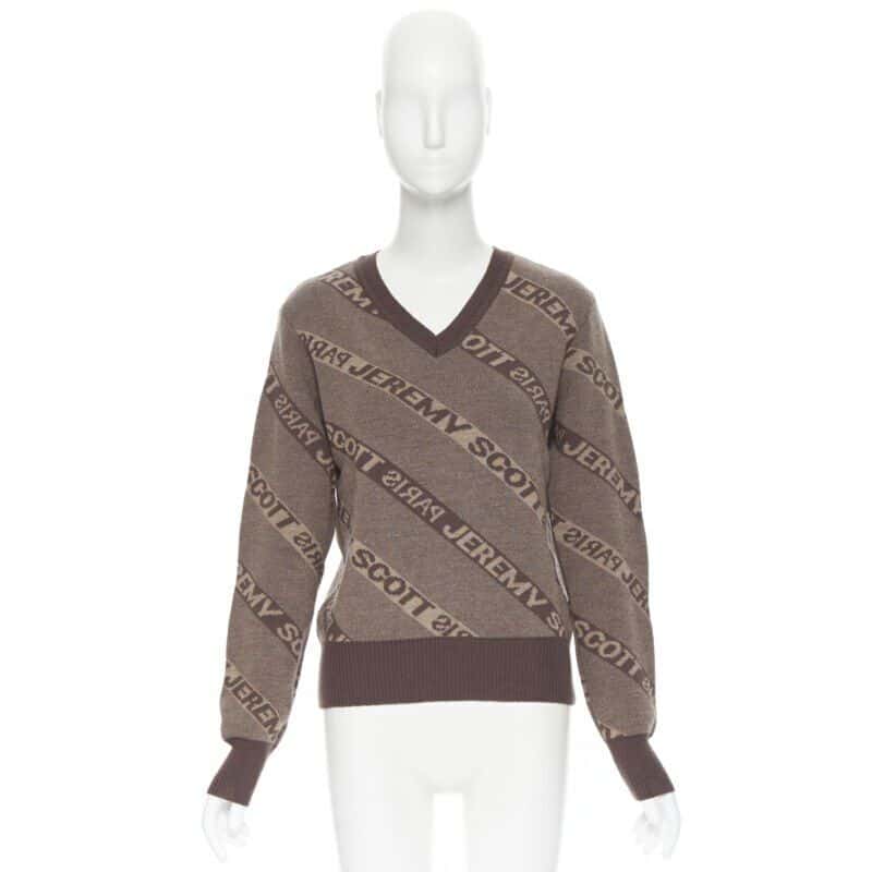 Jeremy Scott Logo Intarsia Sweater Brown Wool Never worn - Inside View
