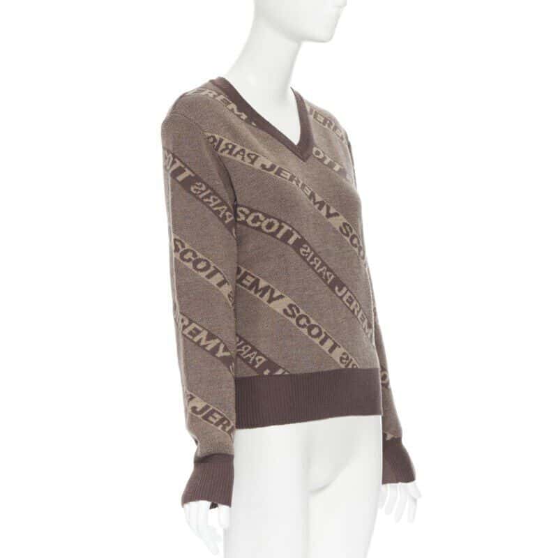 Jeremy Scott Logo Intarsia Sweater Brown Wool Never worn - Model View