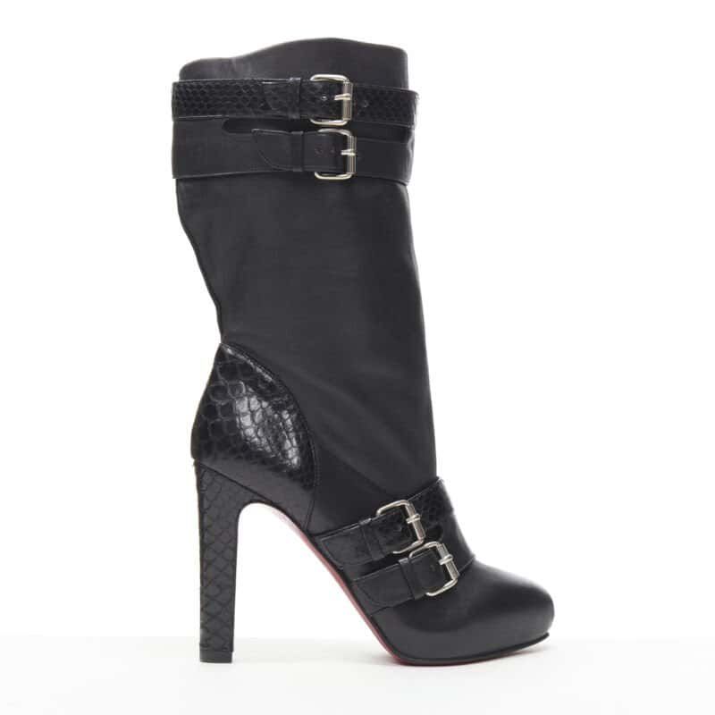 Christian Louboutin Chunky Rubber Ankle Boots Black Leather Good - Front View