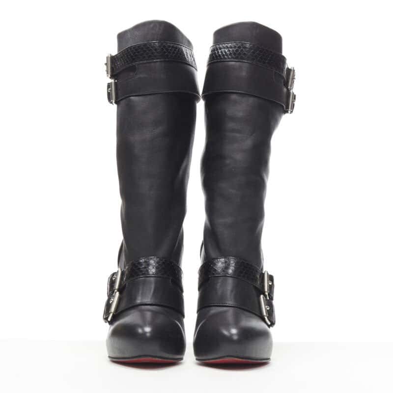 Christian Louboutin Chunky Rubber Ankle Boots Black Leather Good - Inside View