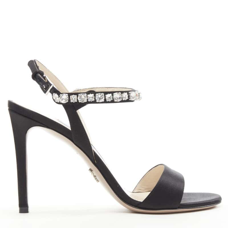 Prada Satin Crystal Sandals Black Polyester Never worn - Front View