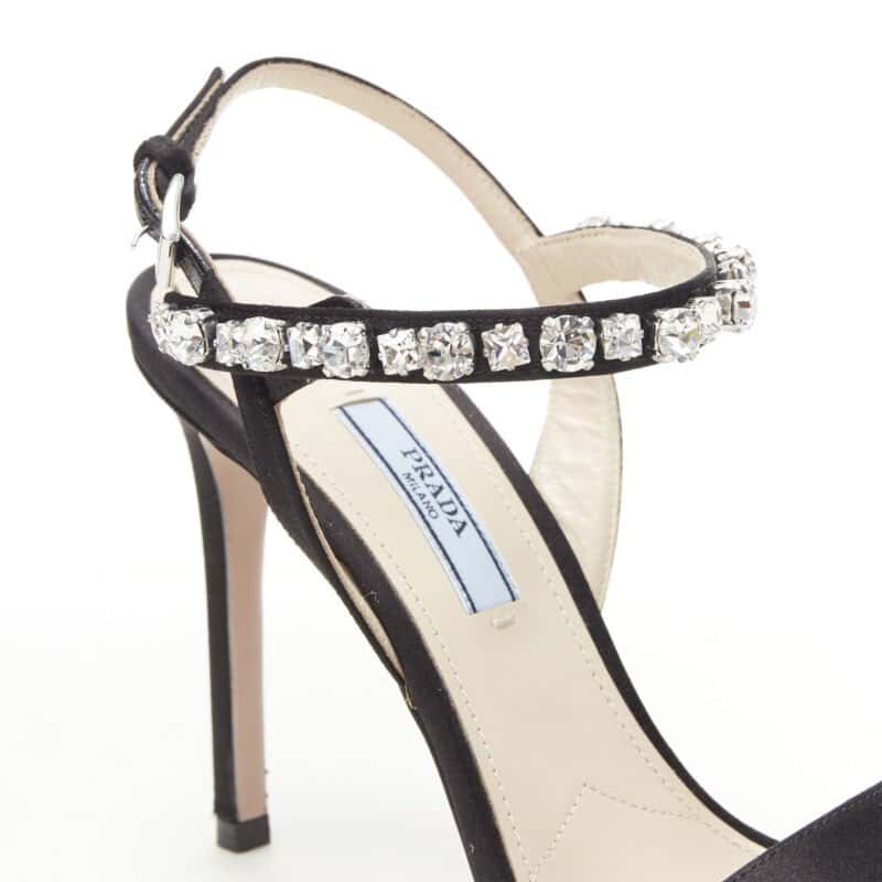 Prada Satin Crystal Sandals Black Polyester Never worn - Back View