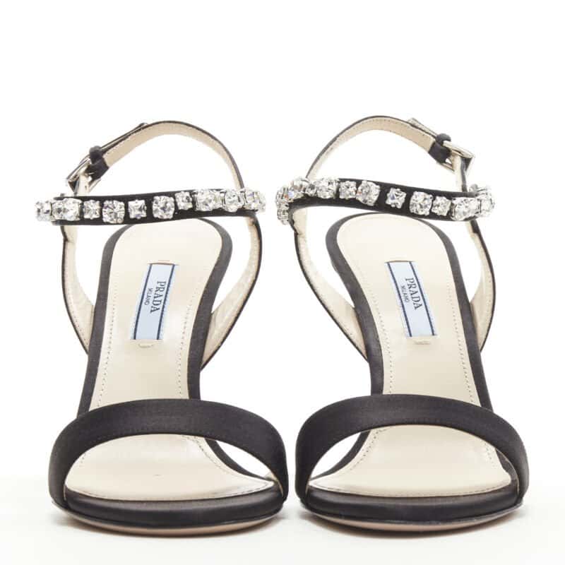Prada Satin Crystal Sandals Black Polyester Never worn - Model View