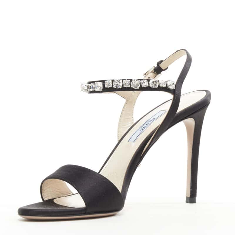 Prada Satin Crystal Sandals Black Polyester Never worn - Box View