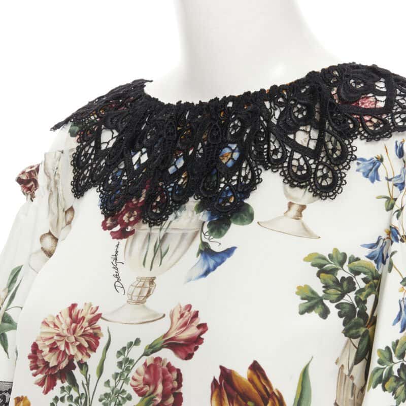 Dolce & Gabbana Vase Floral Dress Beige Silk Never worn, with tag - Box View