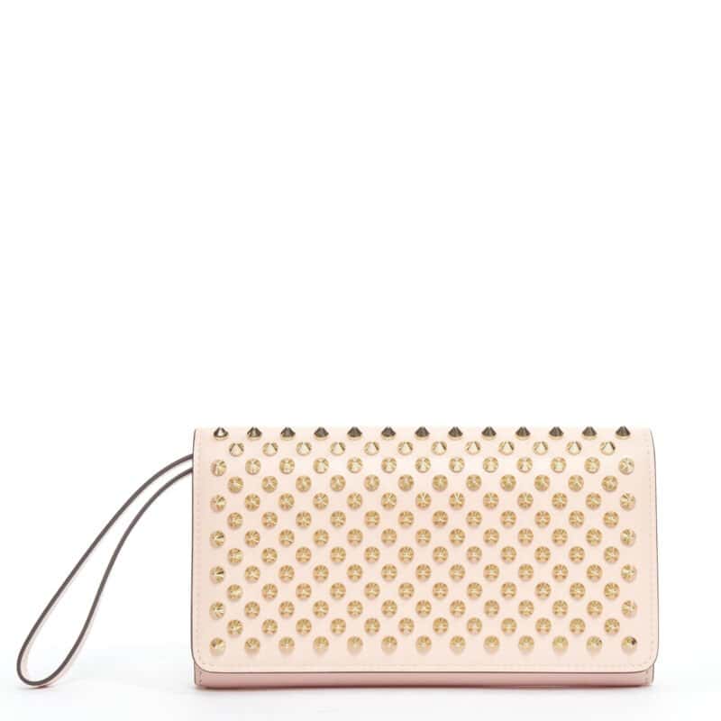 Christian Louboutin Spike Wallet Clutch Pink Leather Very good - Front View