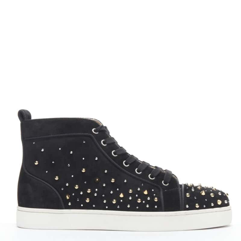 Christian Louboutin Spike Crystal Sneakers Black Suede Very good - Front View