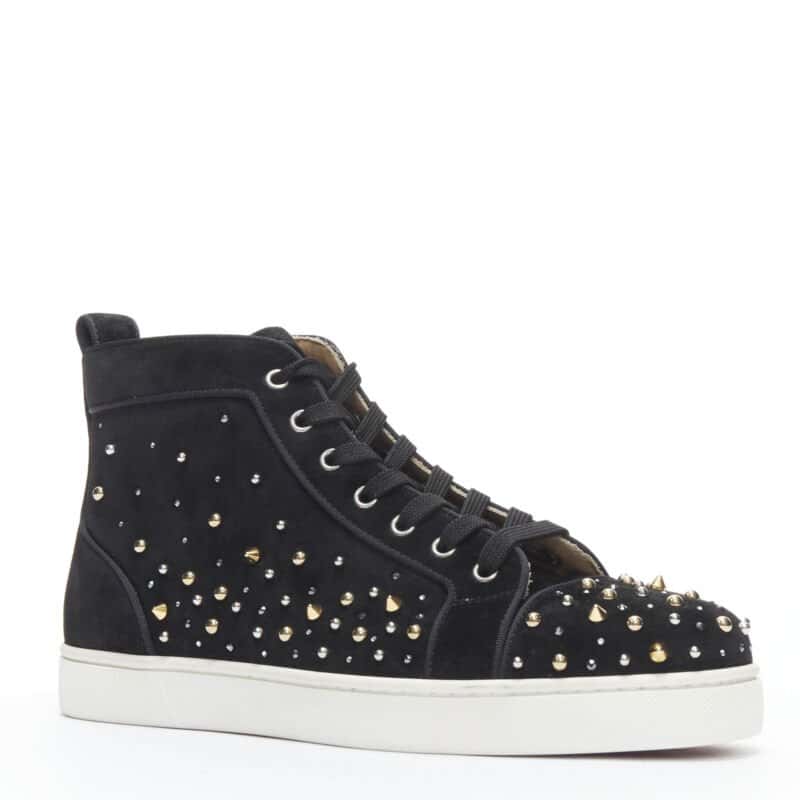 Christian Louboutin Spike Crystal Sneakers Black Suede Very good - Back View
