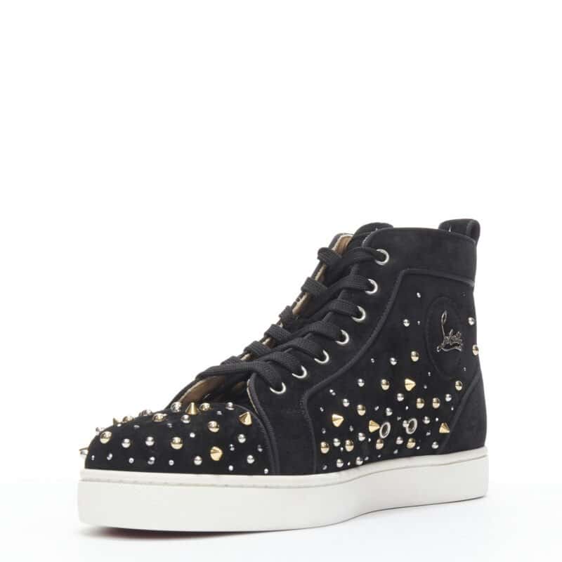 Christian Louboutin Spike Crystal Sneakers Black Suede Very good - Model View