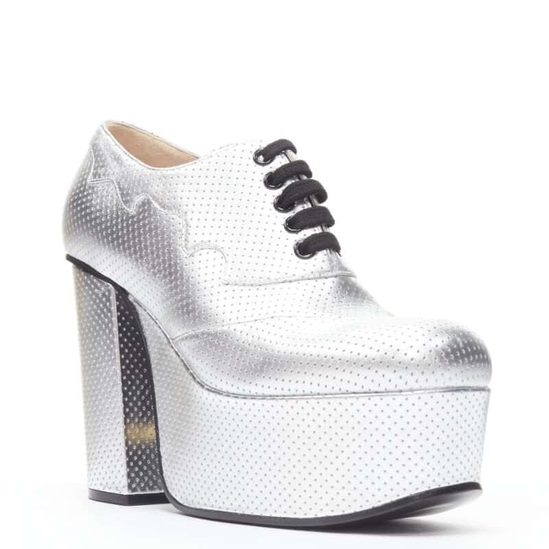 Gucci Studded Wedge Buckle Boots Silver Leather Never worn - Back View