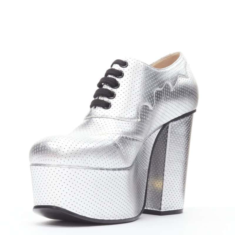 Gucci Studded Wedge Buckle Boots Silver Leather Never worn - Model View