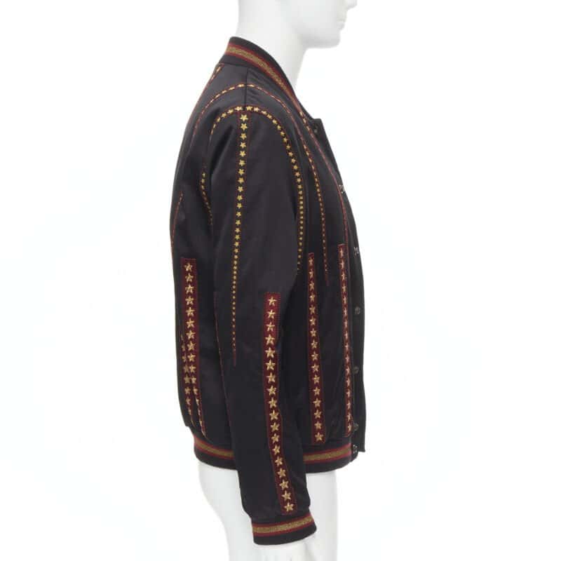 Saint Laurent Gold Star Bomber Black Polyester Never worn, with tag - Model View