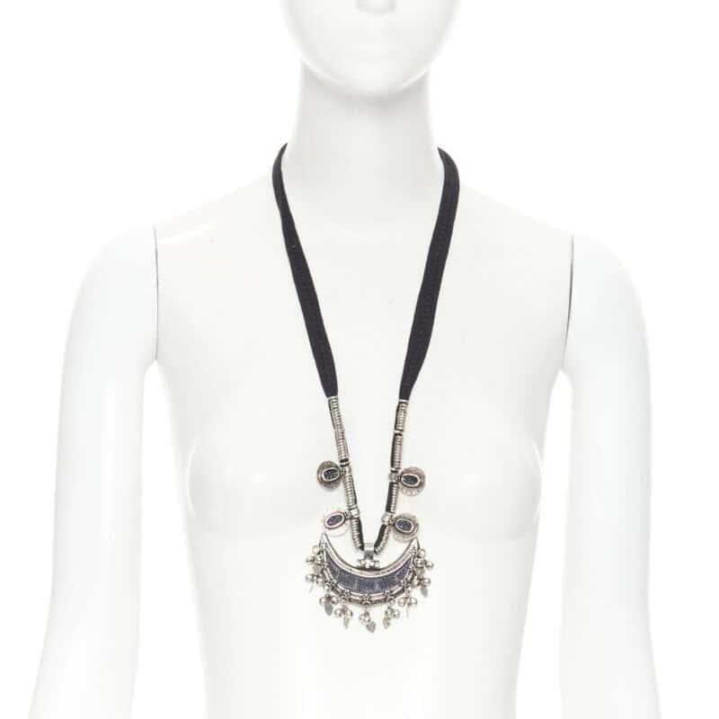 Saint Laurent Stone Crescent Necklace Silver Metal Never worn - Front View