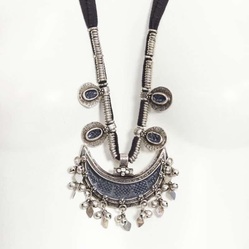 Saint Laurent Stone Crescent Necklace Silver Metal Never worn - Back View
