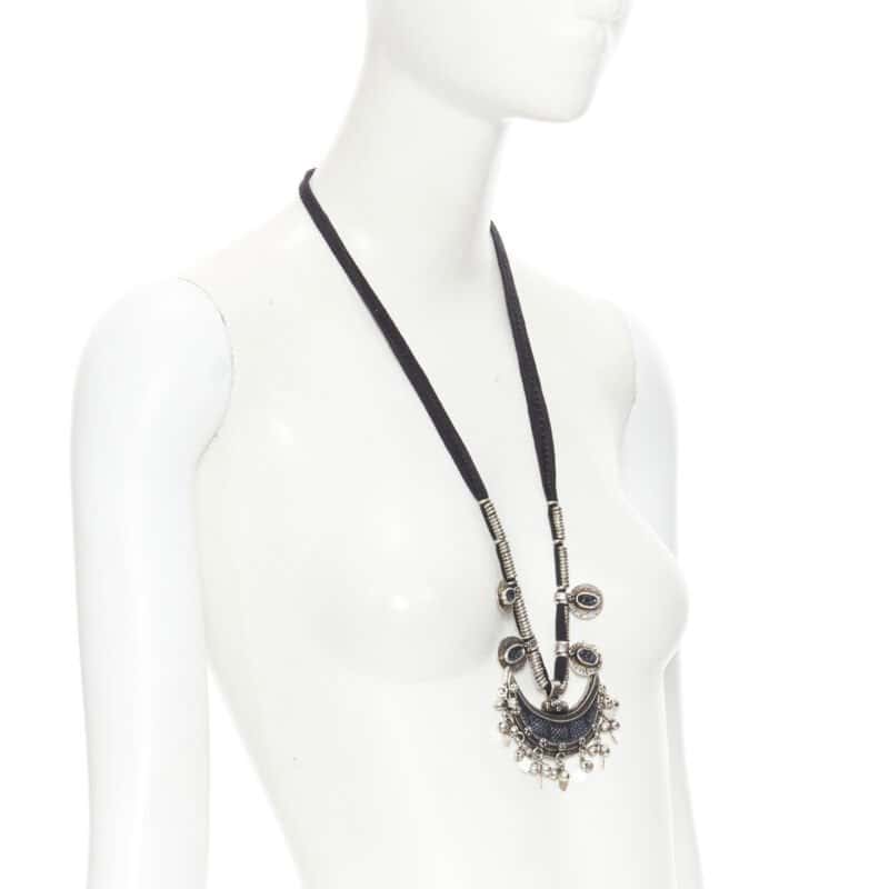 Saint Laurent Stone Crescent Necklace Silver Metal Never worn - Inside View
