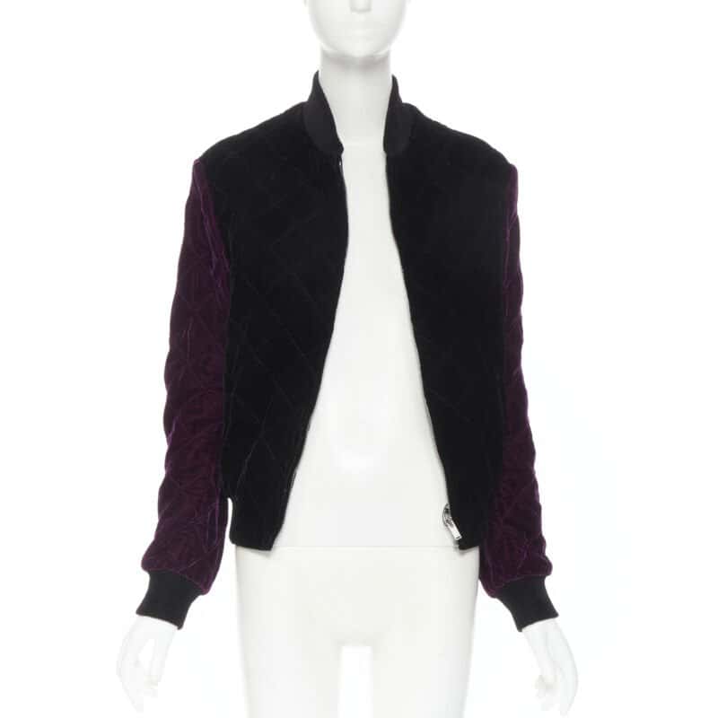 Saint Laurent Black Diamond Bomber Black Velvet Never worn, with tag - Inside View