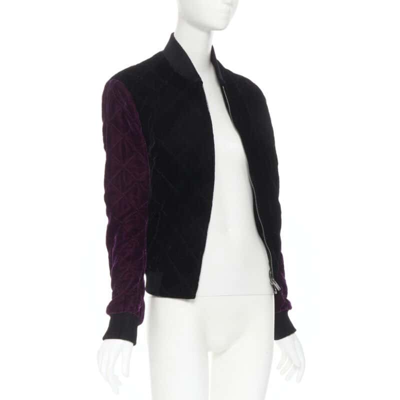 Saint Laurent Black Diamond Bomber Black Velvet Never worn, with tag - Model View
