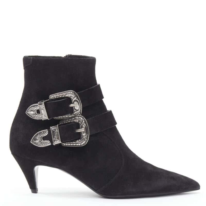 Saint Laurent Lug Sole Platform Boots Black Suede Very good - Front View