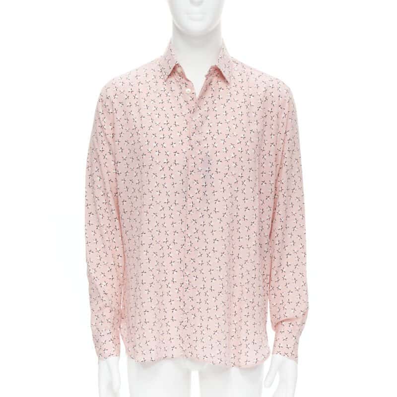 Saint Laurent Star Print Shirt Pink Silk Never worn, with tag - Front View