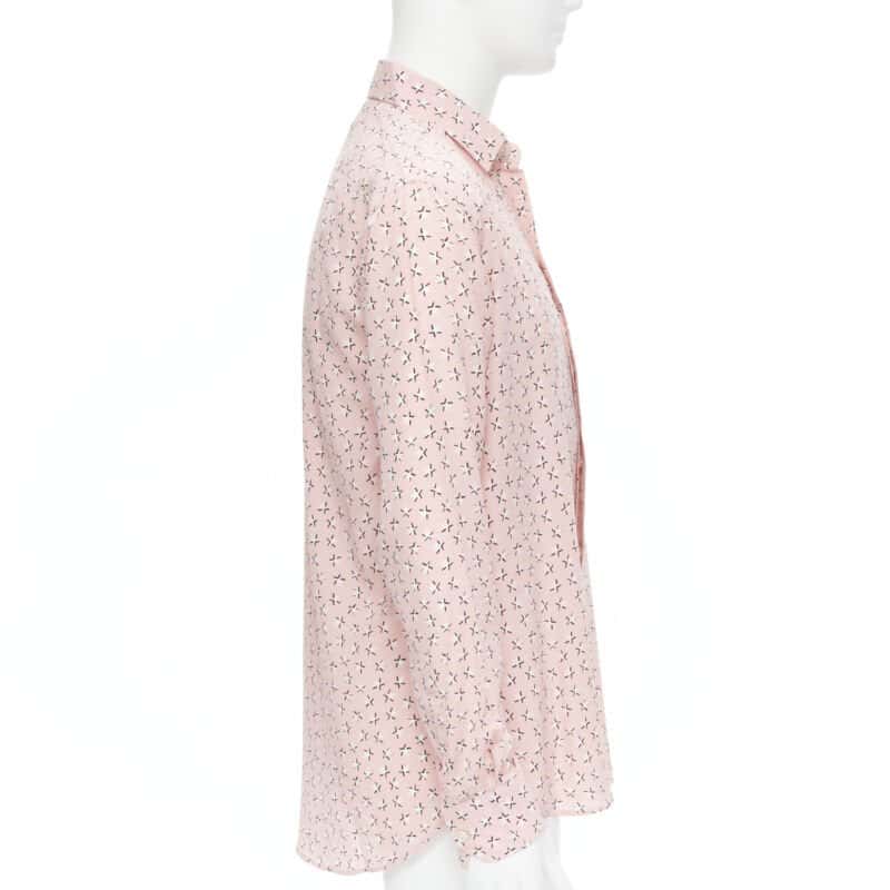 Saint Laurent Star Print Shirt Pink Silk Never worn, with tag - Inside View