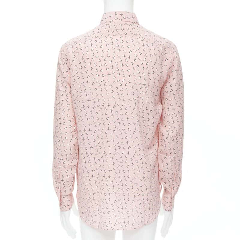 Saint Laurent Star Print Shirt Pink Silk Never worn, with tag - Model View