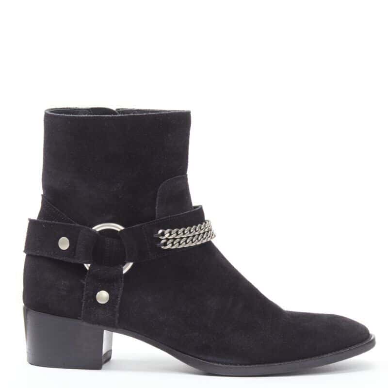 Saint Laurent Buckle Thigh High Boots Black Suede Very good - Front View