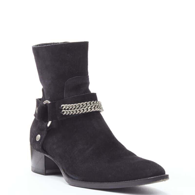 Saint Laurent Buckle Thigh High Boots Black Suede Very good - Back View