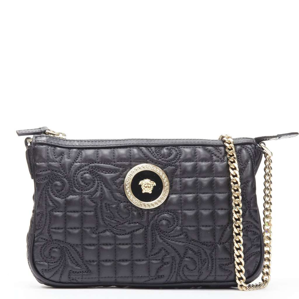 Versace Black Baroque Chain Bag Black Leather Never worn, with tag - Front View