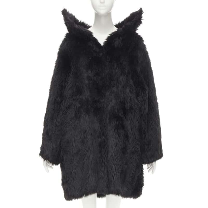 Balenciaga Black Fur Swing Coat Black Polyester Never worn, with tag - Front View