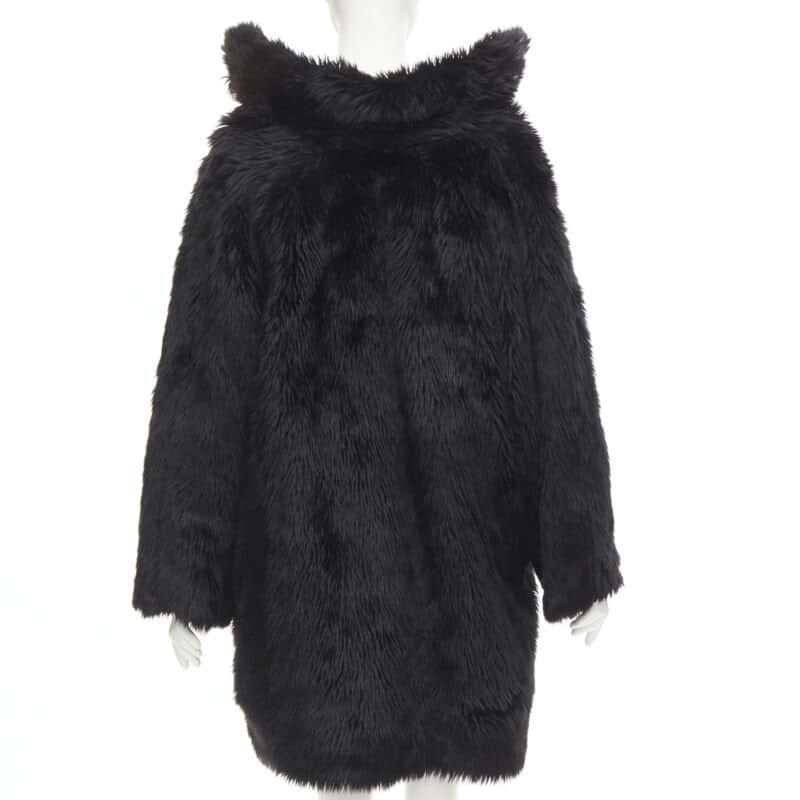 Balenciaga Black Fur Swing Coat Black Polyester Never worn, with tag - Box View