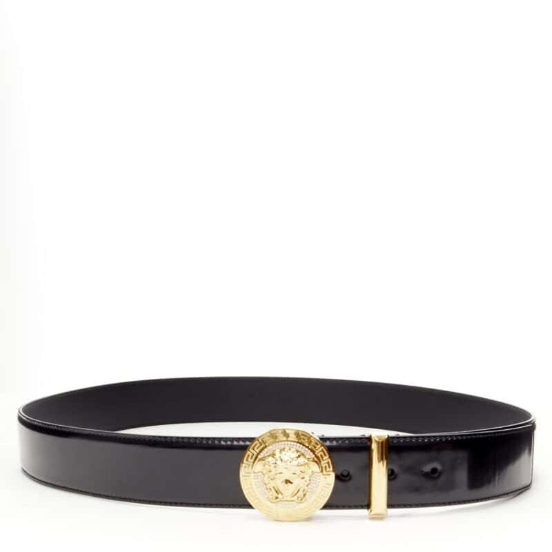 Versace Gold Square Oversized Belt Black Leather Never worn, with tag - Inside View