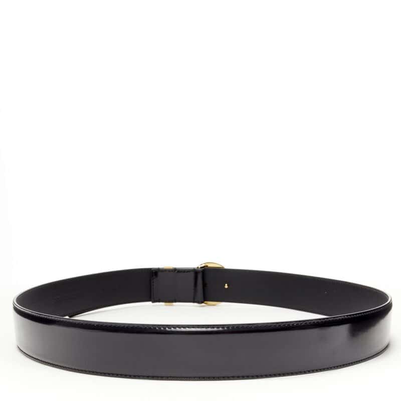 Versace Gold Square Oversized Belt Black Leather Never worn, with tag - Model View