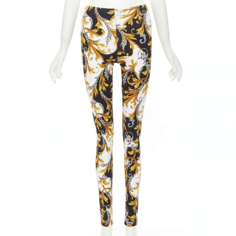 Versace Floral Legging Pants Gold Polyamide Never worn, with tag - Front View