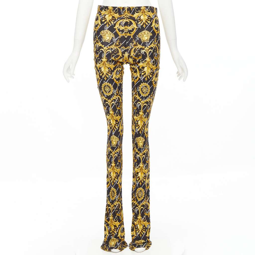 Versace Barocco Flare Pants Gold Viscose Never worn, with tag - Front View