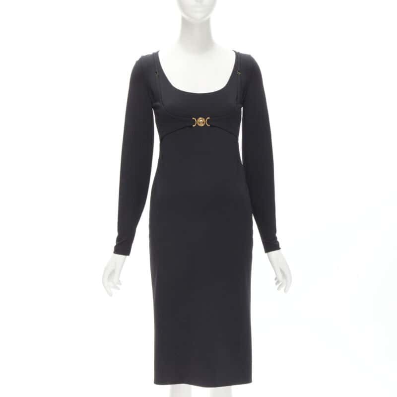 Versace Medusa Harness Dress Black Viscose Never worn, with tag - Front View