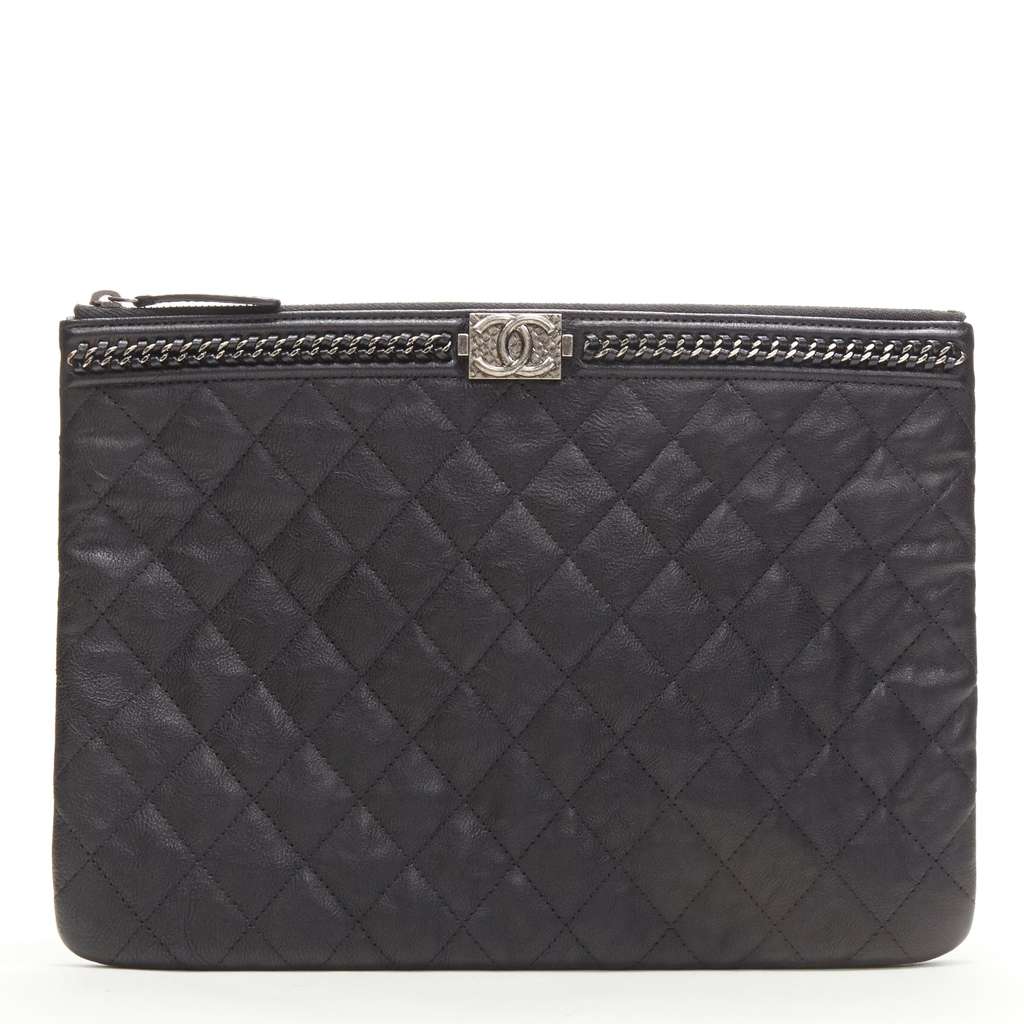 Chanel O Case Black Leather Never worn - Front View