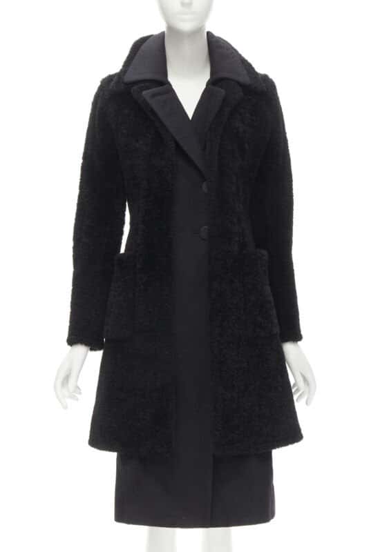 Celine Black Shearling Coat Black Fur Very good - Front View