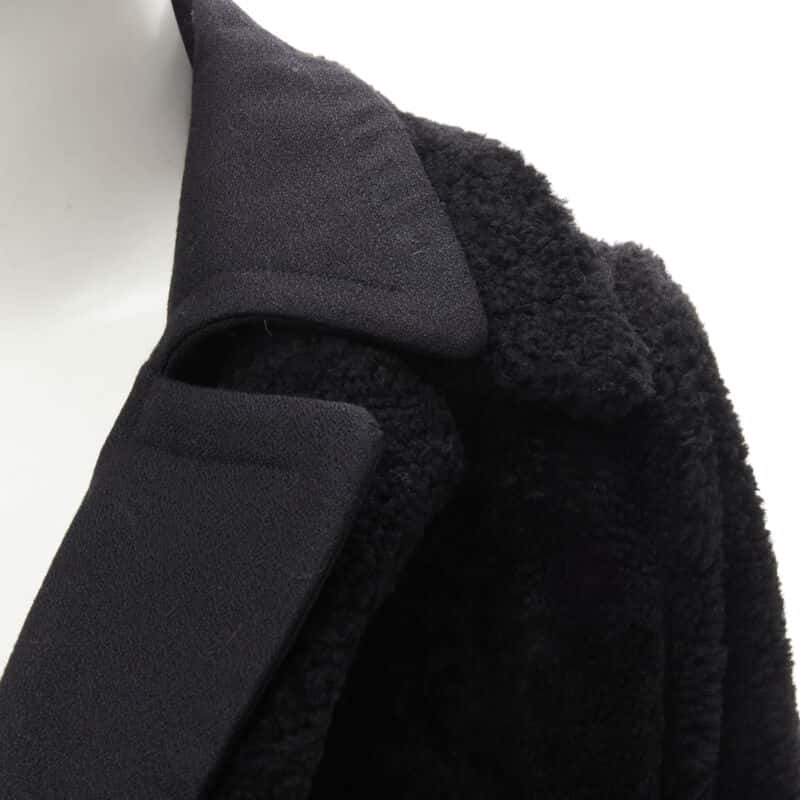 Celine Black Shearling Coat Black Fur Very good - Back View