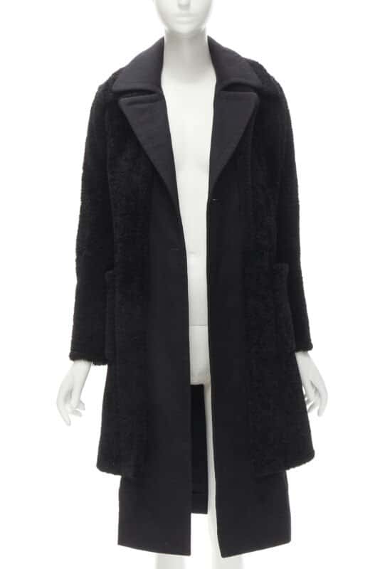 Celine Black Shearling Coat Black Fur Very good - Inside View