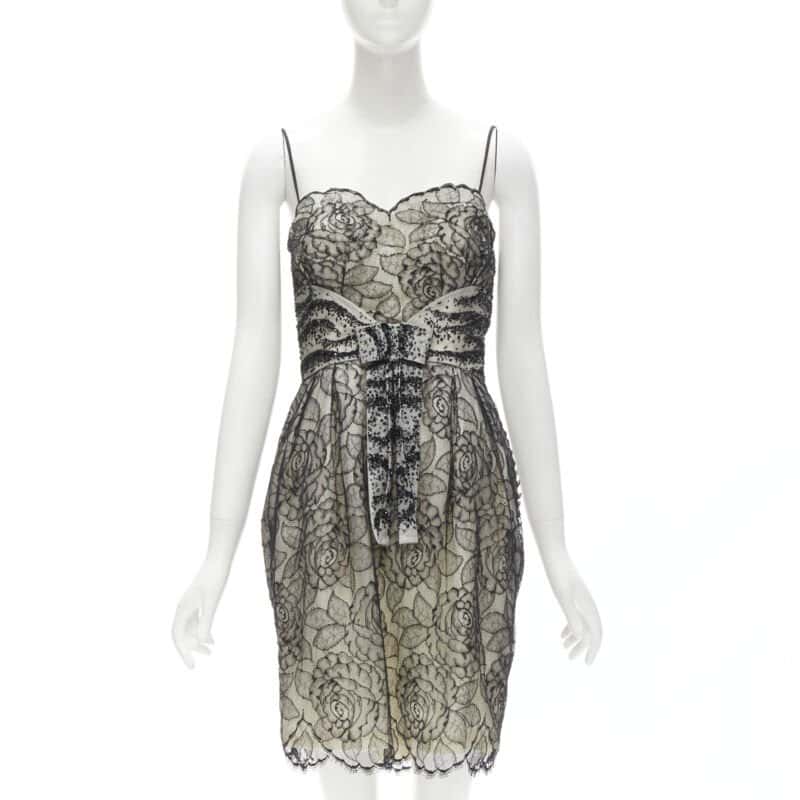 Christian Dior Bead Bow Dress Ecru Cotton Very good - Front View