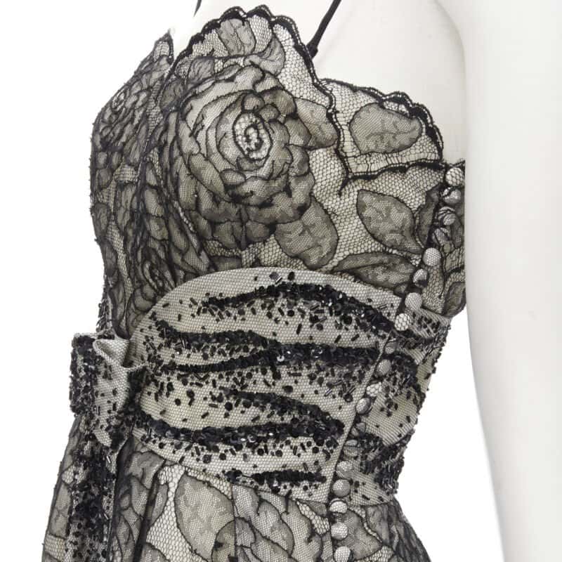 Christian Dior Bead Bow Dress Ecru Cotton Very good - Back View