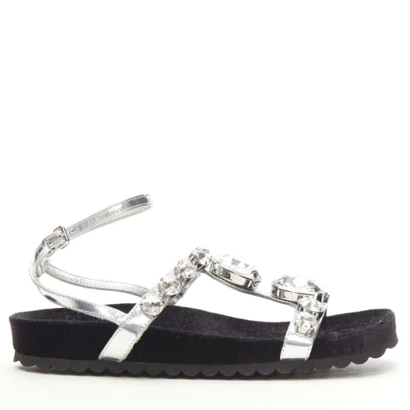 Miu Miu Rhinestone Sandals Silver Leather Never worn - Back View