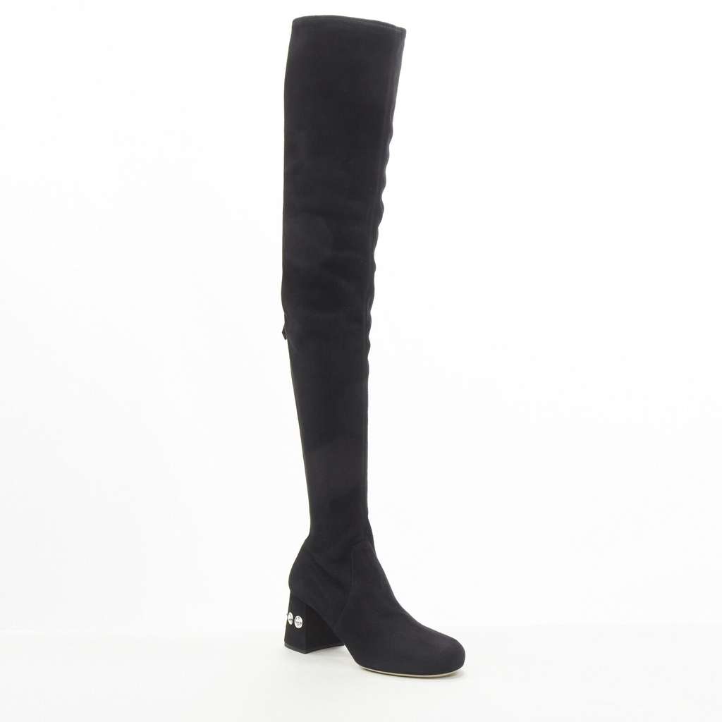 Miu Miu Suede Over Knee Boots Black Suede Never worn - Inside View